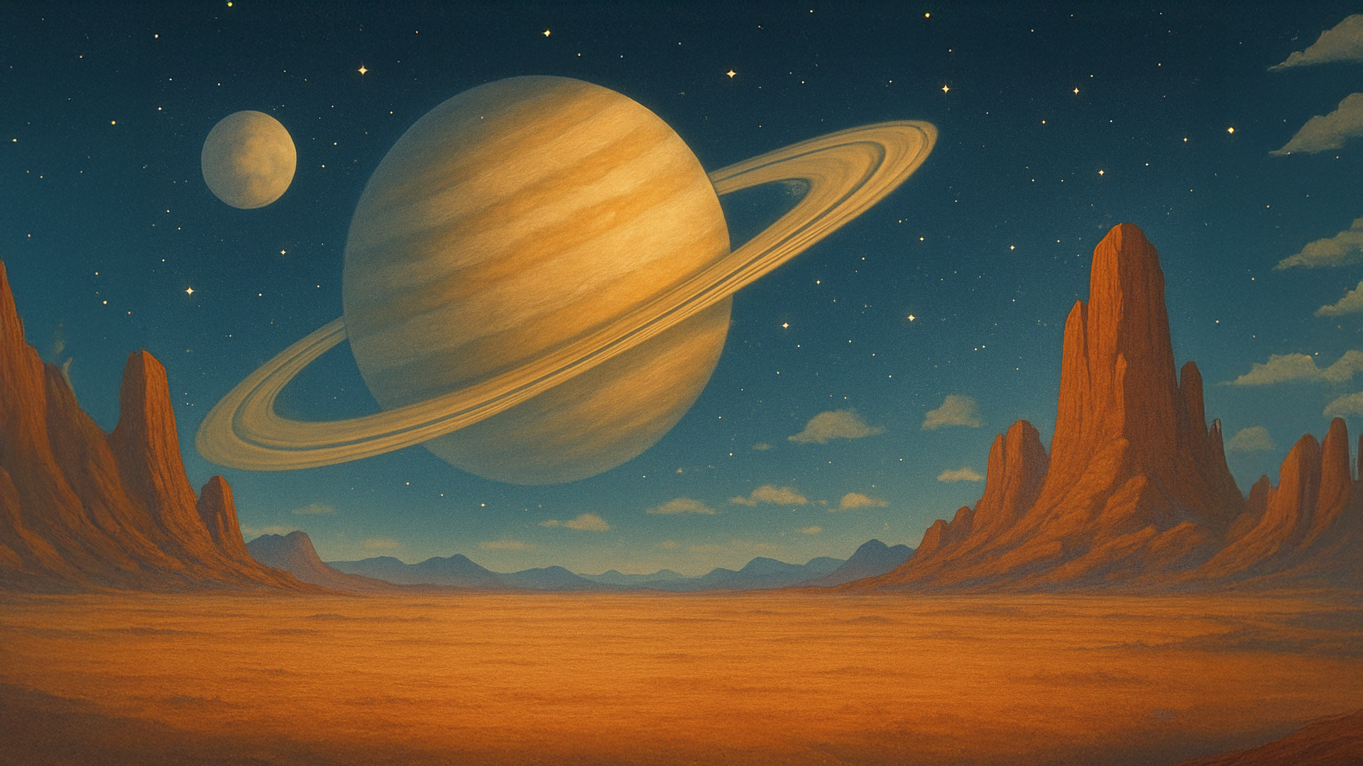 Desert with Saturn overhead